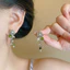 {Không héo} Bông tai hoa hồng Zircon xanh ô liu phong cách Mori Bông tai kim loại phong cách Hàn Quốc 26.5.6