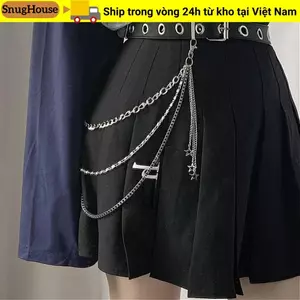 Dây chuyền quần tua rua SNUGHOUSE, Dây thắt lưng ngôi sao Hip Hop Gothic, Móc chìa khóa nhiều lớp hợp kim kim loại Y2K Harajuku thời trang dành cho nữ