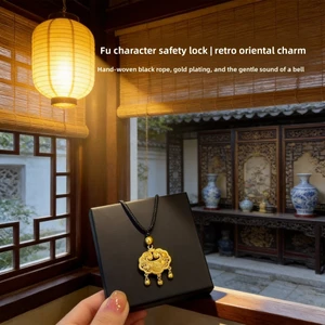 Vòng Cổ Khóa Hòa Bình Nữ - Dây Đen Dệt Tay - Hợp Kim Mạ Vàng Fu-Character - Vintage Phong Cách Phương Đông Mặc Hàng Ngày