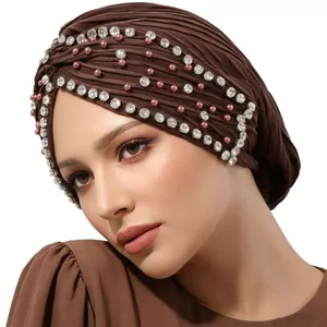 Phong Cách Mới Tiện Lợi Chui Đầu Phong Cách Gạc Đầu Đính Hạt Khăn Trùm Đầu Mũ Màu Trơn Nữ Đáy Nắp