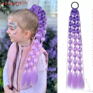 AFTEROF Kids Bubble Đuôi Ngựa Nối Dài, Phần Mở Rộng Tóc Màu Nhẹ 20 ", Có Dây Buộc Tóc Thời Trang Nữ Cho Bé Gái Cho Lễ Hội EDC Rave Ombre Crazy Hair Day Phụ Kiện