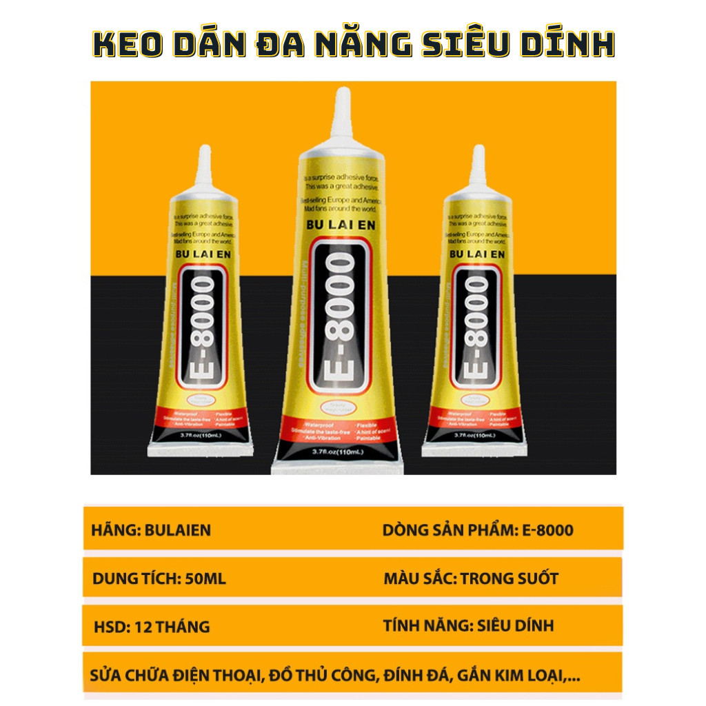 Keo dán đa năng siêu chắc E8000 Dán Thủ Công Handmade,Keo Dẻo Acrylic Dán Gioăng Màn hình điện thoại
