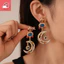 Retro khí chất nhỏ giọt ngọc trai dầu kim cương mặt trăng ngôi sao cá tính bông tai nữ đa năng