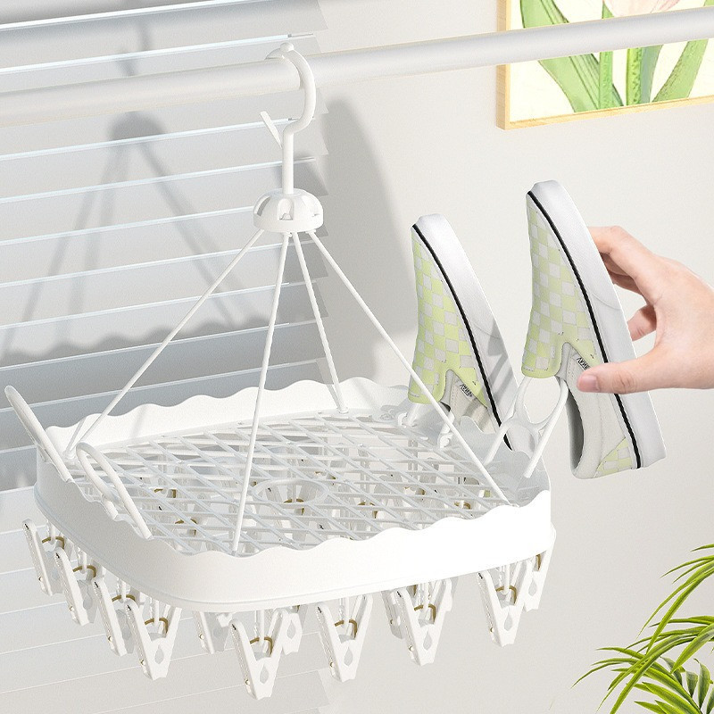 Móc Treo Chùm,26 Kẹp,Móc Phơi đồ đa Năng,gấp gọn, nhựa chắc chắn,chống gió,phơi tất,đồ lót, quần áo nhỏ