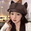 PNPIA- Mũ nồi tai mèo dễ thương bằng da PU dành cho nữ Màu trơn Mũ Newsboy thông thường Mũ lưỡi trai cá nhân
