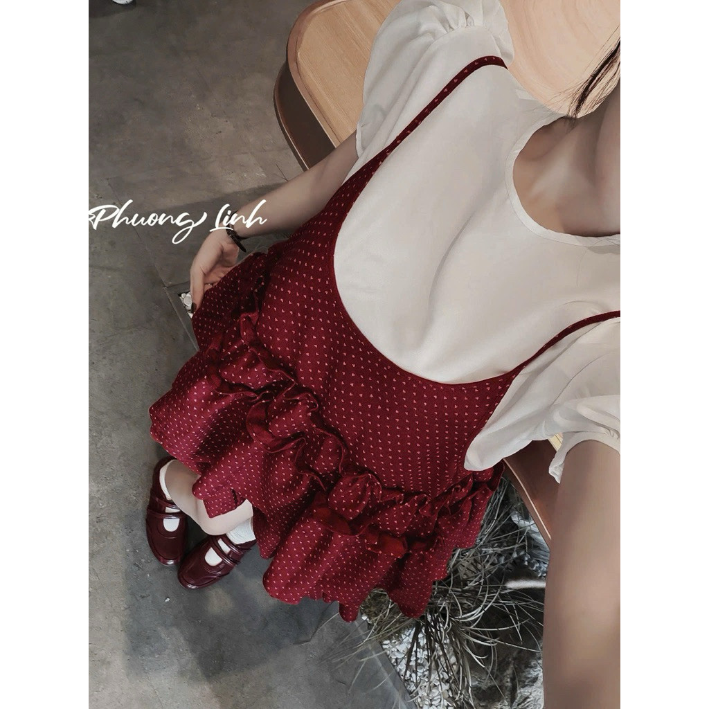 SÉT 3 MÓN , ÁO TRẮNG BABY DOLL , ÁO BI 2 DÂY BÈO , CHÂN  BI BÍ BYJOLIE