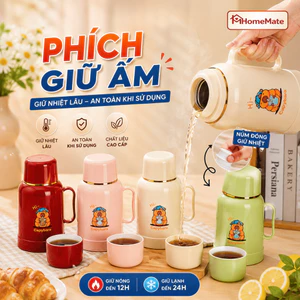 Bình Giữ Nhiệt 1L HomeMate – Phích Nước Mini Giữ Nóng Lạnh Đến 36H, Bình Nước Inox 304 Có Quai Xách Tiện Lợi