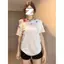 Milky Sweet Girl Dopamine In hoa Áo thun ngắn tay đeo vai xiên dễ thương dành cho nữ mùa hè Áo quây dáng rộng