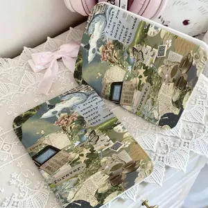 Gương gập bỏ túi trang điểm phong cảnh nâu vintage độc đáo cao cấp đẹp mắt