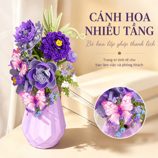 Khối xây dựng hoa DIY – hướng dương, bướm – Cắm hoa bó, có bình – Trang trí nhà cửa, quà tặng bé gái, dễ lắp ráp