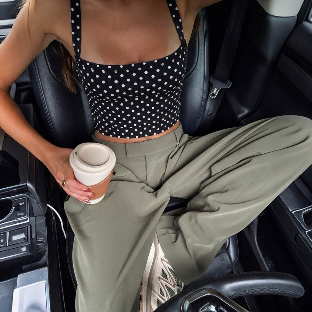 Cutenew Chấm Bi In Hình Xe Tăng Áo Nữ Xu Hướng Mùa Hè Băng Chéo Lưng Skinny Co Giãn Cao Cấp Phong Cách Y2K Áo Vest Thanh Lịch