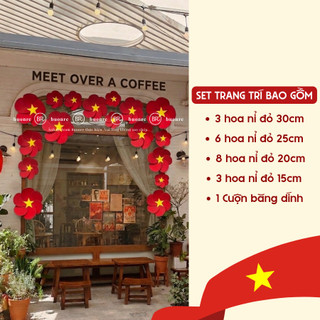 [HỎA TỐC HCM] [Tặng Keo Dán] Set trang trí 30/4 Rạng rỡ Việt Nam hoa nỉ sao vàng, decor quán cà phê, lớp học dịp lễ 2/9