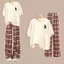 Bộ quần kẻ dài caro đỏ+ và áo phông unisex gấu xanh in ngu ự c -chang3158