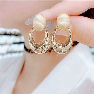 Bông tai hình bầu dục chất liệu đồng, phong cách retro Hàn Quốc và Hồng Kông - sang trọng đơn giản