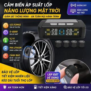 TPMS Giám Sát Áp Suất Lốp 4 Cảm Biến, Sạc Năng Lượng Mặt Trời & USB, Hiển Thị Nhiệt Độ, Dùng Cho Ô Tô SUV Xe Con