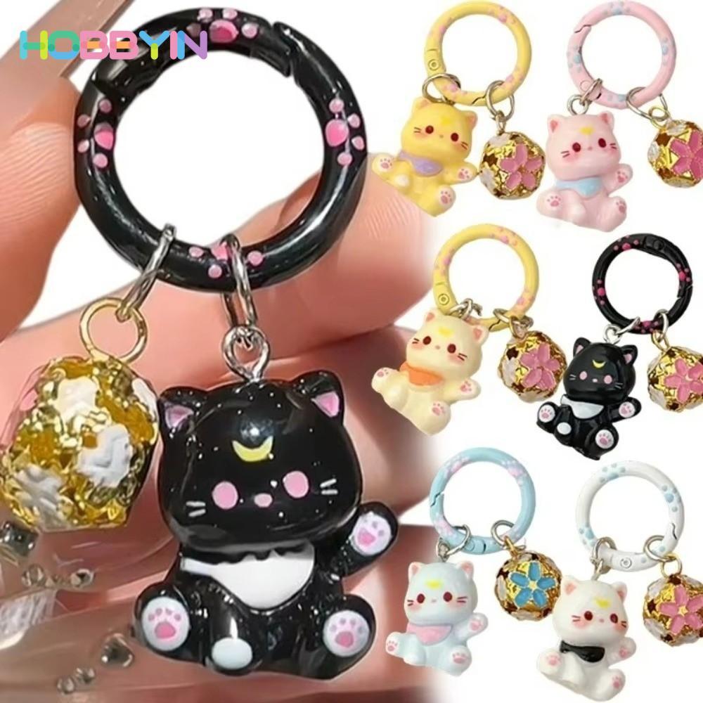 Móc khóa ngọt ngào HOBBYIN, Móc khóa mèo thiết kế hoạt hình 5cm, Chuông đầy màu sắc thời trang Nhựa hình chữ O Hàn Quốc Móc khóa điện thoại