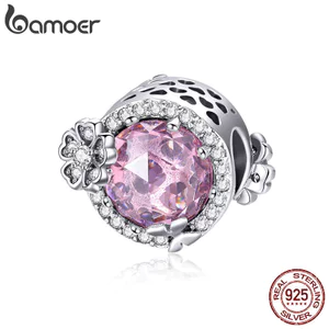 Hạt xỏ Bamoer SCC904 bằng bạc 925 khảm đá màu hồng sang trọng