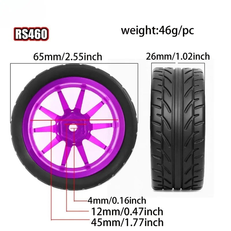 4 RC Phần 65 * 26mm Lốp Bánh Xe Lốp 12mm Vành Lục Giác Cao Su Bền Cho 1 / 10 1 / 12 1 / 14 RC Đua Xe Ô Tô Có Thể Cạnh Tranh Wltoys 144001