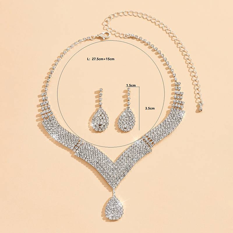 MAKY Bộ Trang Sức Kim Cương Giả Thời Trang - Bông Tai & Dây Chuyền Cho Cô Dâu, Quà Tặng Perfect