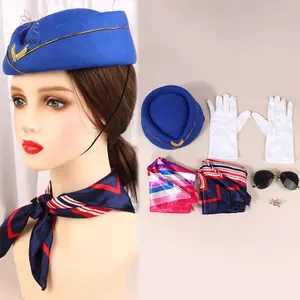 Hộp cosplay tiếp viên hàng không cho nữ bao gồm quần áo, mũ, kính mát, găng tay và khăn.