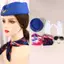 Hộp cosplay tiếp viên hàng không cho nữ bao gồm quần áo, mũ, kính mát, găng tay và khăn.