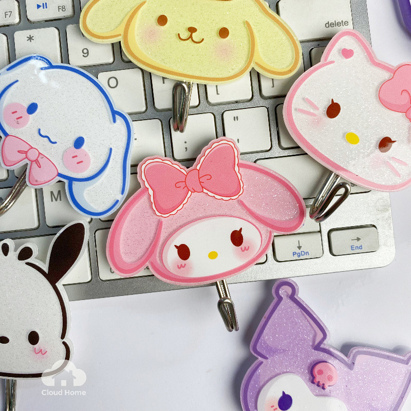Móc treo Kuromi không cần khoan, móc treo phòng tắm Sanrio, móc treo acrylic liền mạch dễ thương.
