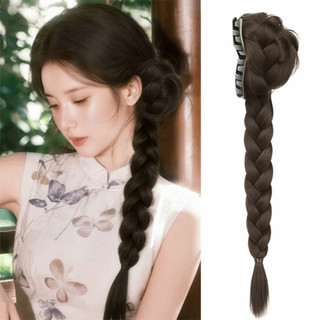 SENRTY Flower Bun Head Tóc Giả, Tổng Hợp Dài Bện Đuôi Ngựa Nối Dài, Thanh Lịch Móng Vuốt Kẹp Handmade Ngọt Xoắn Braid Hairpiece Thêm Khối Lượng Tóc