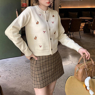 Áo khoác cardigan dệt kim thêu nơ hình cún con, kiểu dáng thời trang nhẹ nhàng, ngắn tay, đa năng dành cho nữ.