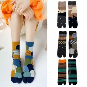 KIKIN Unisex Chia Ngón Chân Kimono Tabi Crew Tất Colorblock Trừu Tượng Chấm Sọc In 2 Ngón Tay Nhật Bản Flip Flop Sandal H