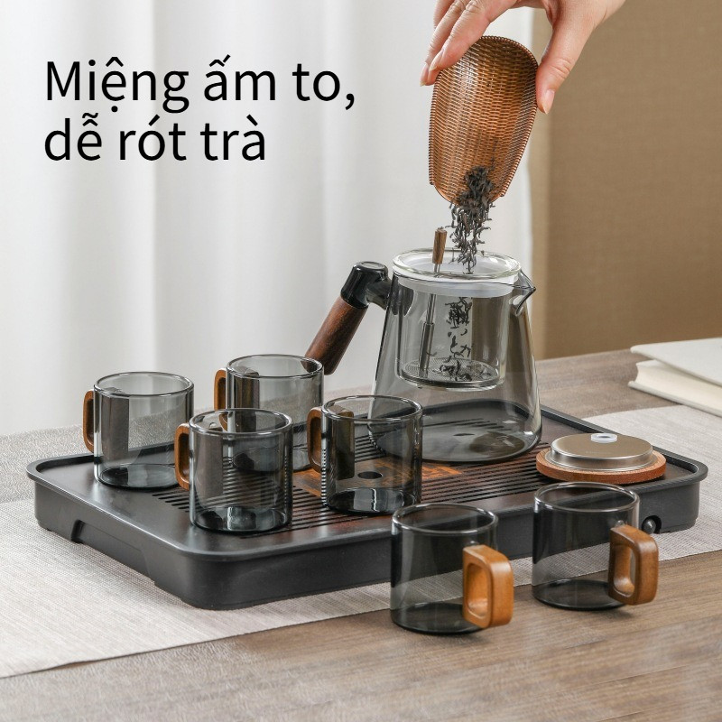 Ấm Trà Thủy Tinh Có Nút Ấn – Tách Nước & Bã Trà, Lọc Inox, Chịu Nhiệt, Pha Trà Gia Dụng Tiện Lợi, Đẹp & Dễ Dùng