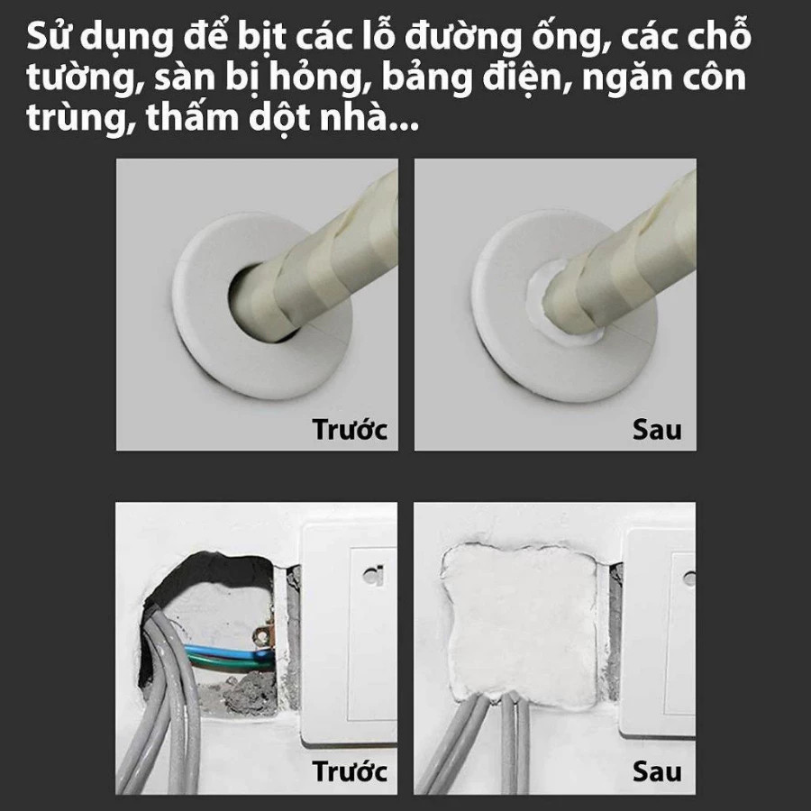 Xi Măng Dẻo Bịt Lỗ Điều Hoà, Keo Xi Măng Trắng Bít Lỗ Tường/ Đường ống Nước/ Khe Rãnh