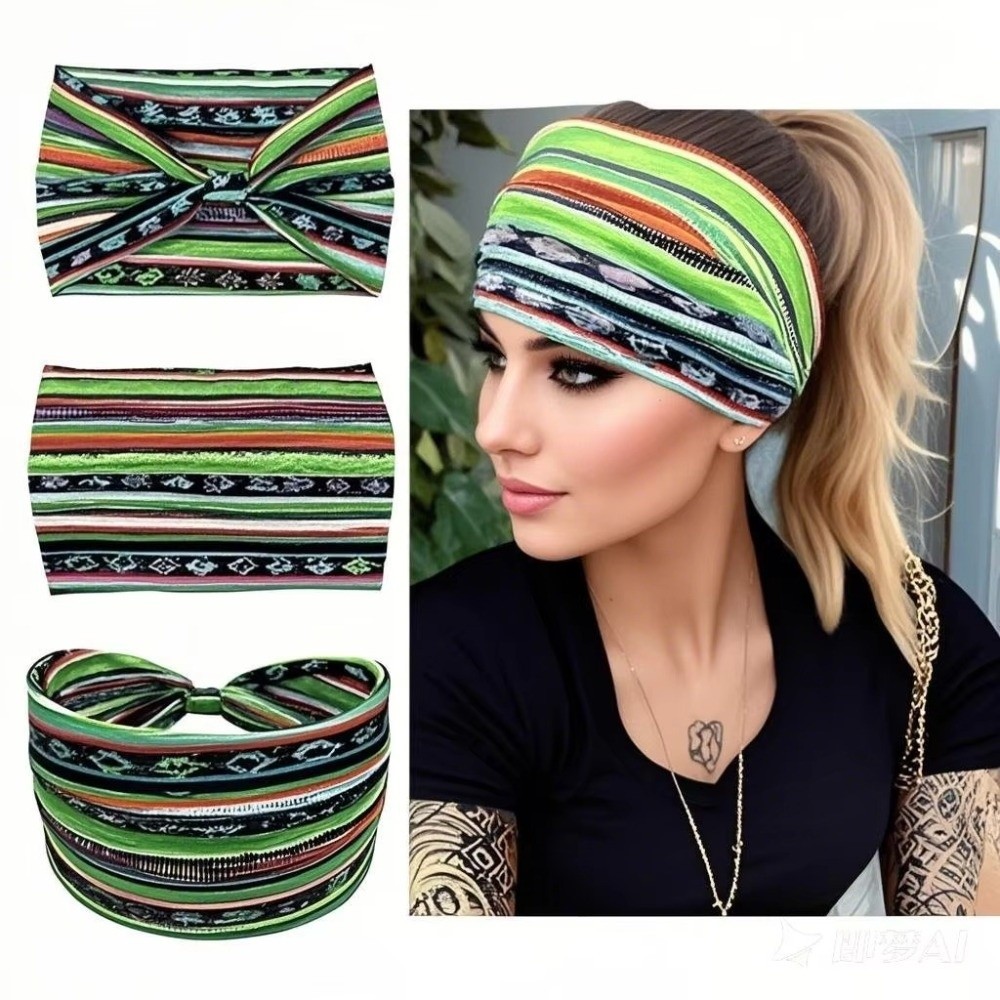 Băng đô rộng BORAGETE, Khăn xếp thắt nút cổ điển co giãn, Khăn trùm đầu in hình ngôi sao rộng Boho dành cho nữ
