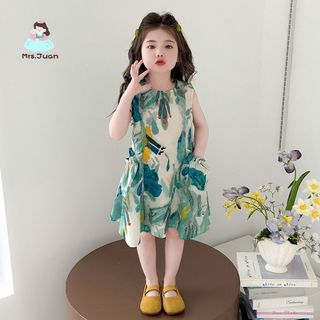 Đầm bé gái sát nách họa tiết dễ thương phong cách công chúa - váy mùa hè thoáng mát thời trang