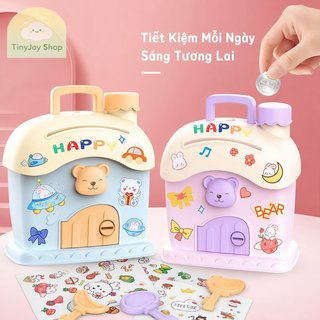 Trẻ Em Đồng Xu Ngân Hàng Nhà Hình Hộp Đựng Tiền Nhựa Hộp Bảo Quản Đồ Chơi Tiết Kiệm Quà Tặng Tím Xanh
