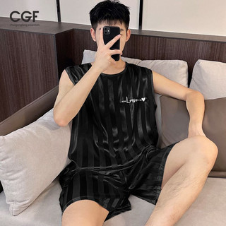 Bộ đồ ngủ lụa dáng rộng sọc cho nam mùa hè, thoáng mát