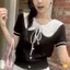 Mùa Hè - Áo sơ mi nữ dệt kim thắt nơ cổ búp bê tay ngắn
