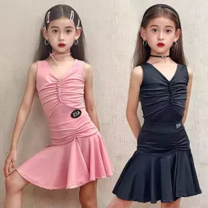 💕Chỗ💕 Chân Váy Khiêu Vũ Latin Tiêu Chuẩn Trang Phục Cuộc Thi Váy Maxi Không Tay Cổ Chữ V Xếp Ly