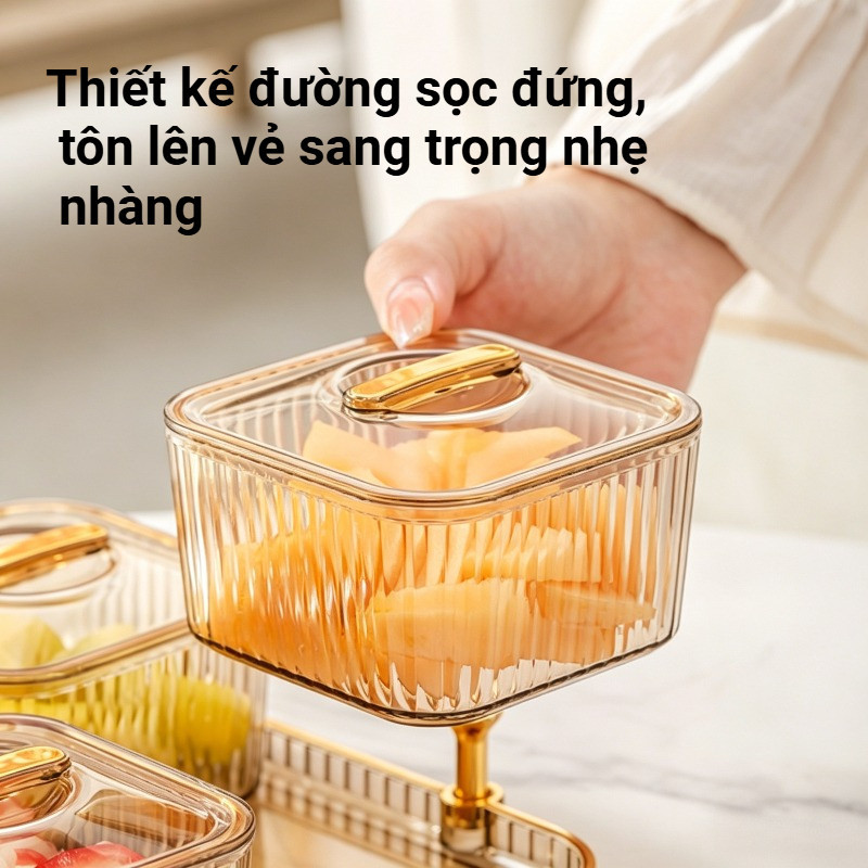 Khay đựng bánh kẹo có nắp – Phong cách sang trọng nhẹ, chia ngăn lưới, để bàn trà, kẹo, snack, cao cấp, chống bụi