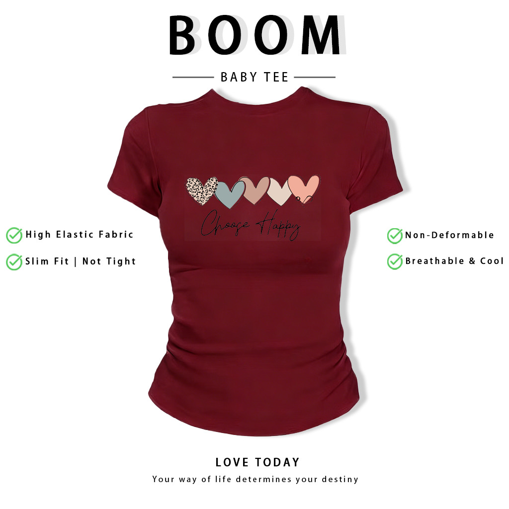BOOM Áo Baby Tee Nữ Cotton Ôm Body-Áo Thun Ngắn Tay Y2K In Hình PhongCách Mùa Hè, Cổ Tròn Hàng Đầucách hàn quốc phongA63