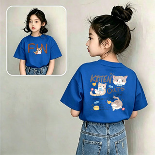 【Giao hàng trong vòng 24 giờ】Áo thun cổ tròn in hình mèo dễ thương, phù hợp cho trẻ em từ 1-12 tuổi.