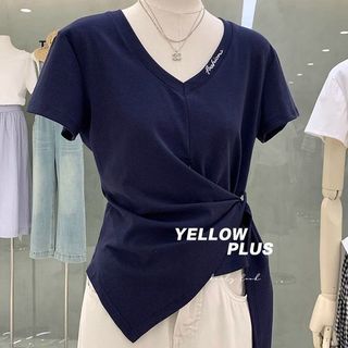 Áo thun ngắn tay mùa hè dành cho nữ Phong cách mới Hot Girl Cổ chữ V có dây buộc Top Slimer Look