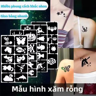 Mực xăm tạm thời DlY Tattoo 7 màu và hơn 500 mẫu thiết kế hình xăm có thể tái sử dụng, hoa văn