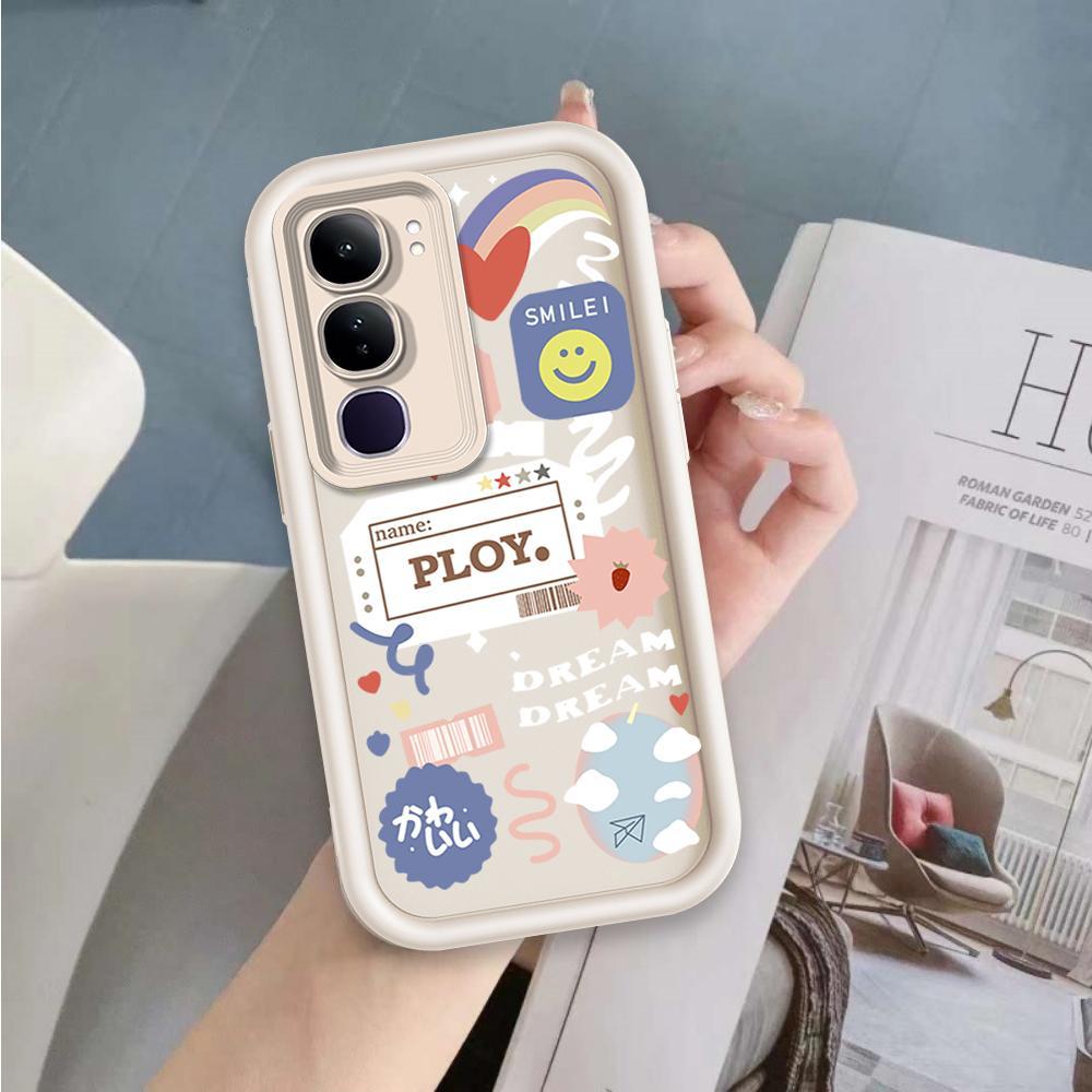 Ốp Lưng Cho VIVO Y19S Pro Y29 4G Hoạt Hình Silicon Mềm Vỏ Điện Thoại TPU Nhãn Nụ Cười Hoa Thiên Thần Mắt Mặt Sau Chống Sốc