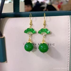 Xanh Khô Ngọc Xanh Ngọc Ngọc Bông Tai Bông Tai Mới Phong Cách Trung Quốc Hoa Cúc Bầu Bông Tai Cao Cấp Bông Tai Nữ