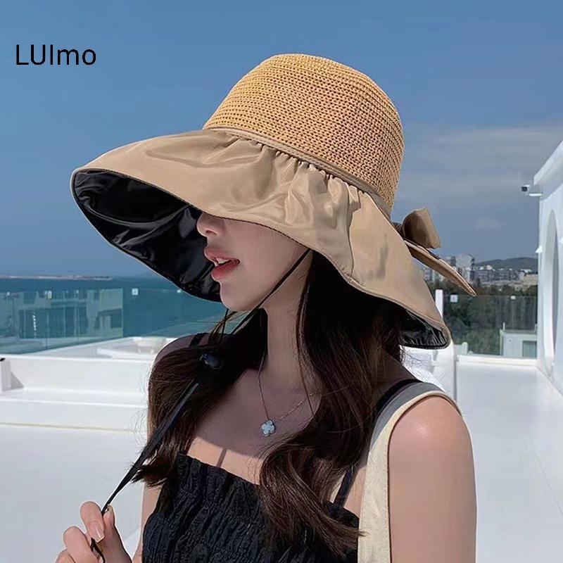LUImo Mùa Hè Mới Nữ Buet Mũ Chống Tia UV Mũ Chống Nắng Màu Trơn Mềm Mại Có Thể Gập Lại Rộng Vành Bãi Biển Ngoài Trời Panama Mũ Đuôi Ngựa Mũ SBS