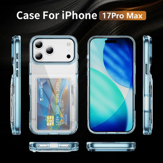 Giá đỡ điện thoại, giá đỡ thẻ, ốp điện thoại trong suốt, tương thích với iPhone 17 Pro Max, 17, 16, 15, 14, 13, 12, 11, XR, vỏ bảo vệ đơn giản, chống sốc, có nút kim loại, bảo vệ