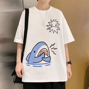 Hoạt Hình Dễ Thương Cá Mập Nhỏ In Hình Áo Thun Ngắn Tay Nam Hợp Thời Trang Rời Đơn Giản Phù Hợp Với Học Sinh Mùa Hè Top Quần Áo