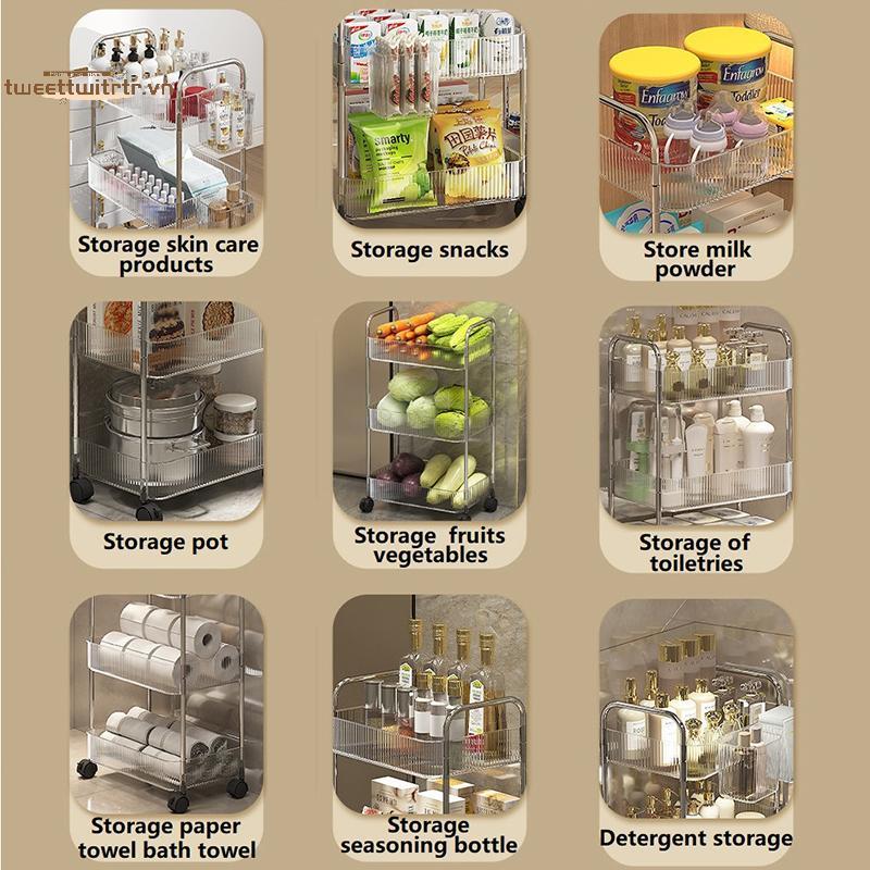 TRTR Xe đẩy trong suốt Xe sắp xếp Ra Phòng tắm Tổ chức Ra Di chuyển Kệ sắp xếp có bánh xe VN