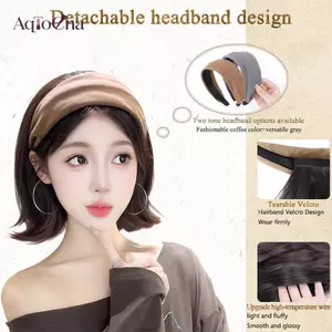 AqToCna Ngắn Thẳng Tổng Hợp Tự Nhiên Tóc Giả Cho Màu Xám / Nâu Tóc Giả Nữ Đảng Hàng Ngày Sử Dụng Tóc Giả Chịu Nhiệt AqToCna