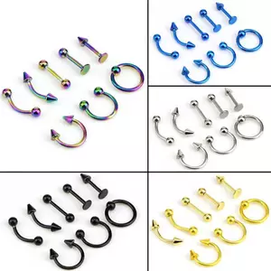 AqToCna Hỗn Hợp 8 Chiếc 16G Thép Không Gỉ Xoắn Xỏ Trang Sức Tai Lông Mày Mũi Môi Nhẫn AqToCna